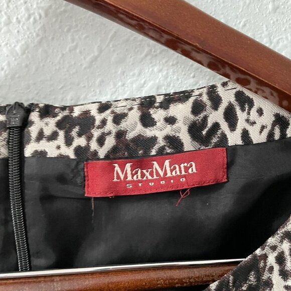 MaxMara Studio Sleeveless Animal Print A-Line Belted Dress Women's Size 8 Lined - Picture 7 of 9